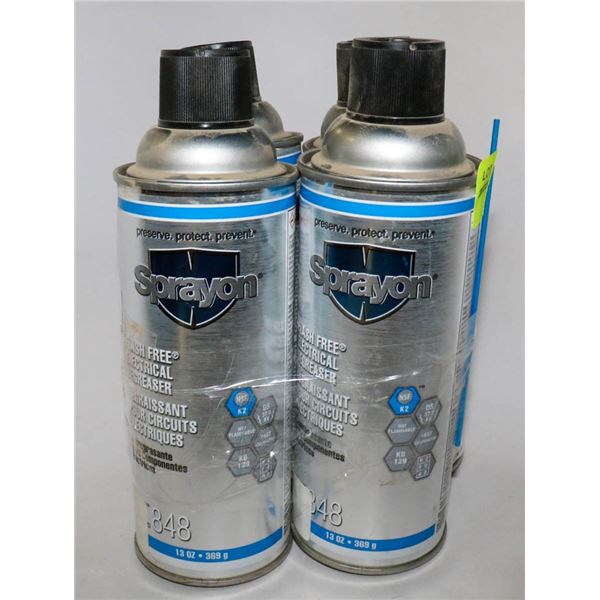 4 CANS OF SPRAYON FLASH FREE ELECTRICAL DEGREASER