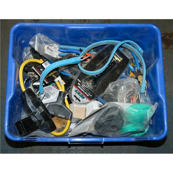 LARGE BIN FULL OF ASSORTED HAND TOOLS & MORE