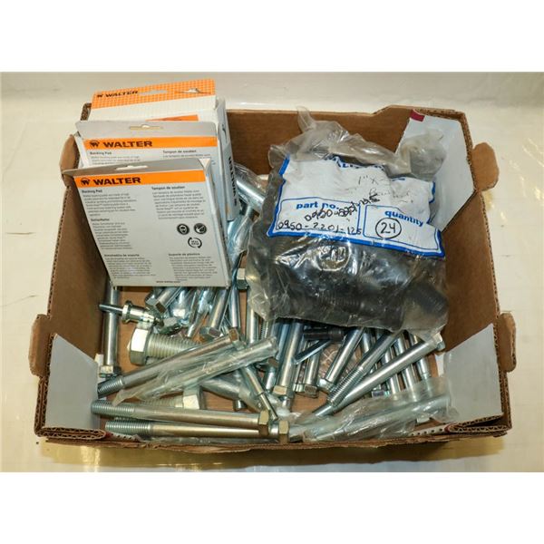 FLAT LOT OF MISCELLANEOUS BOLTS AND SUPPLIES