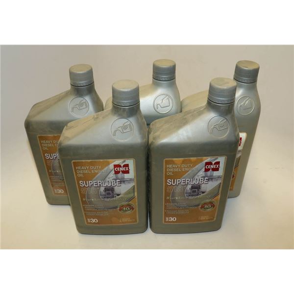 FIVE BOTTLES OF CENEX SUPERLUBE HEAVY DUTY DIESEL