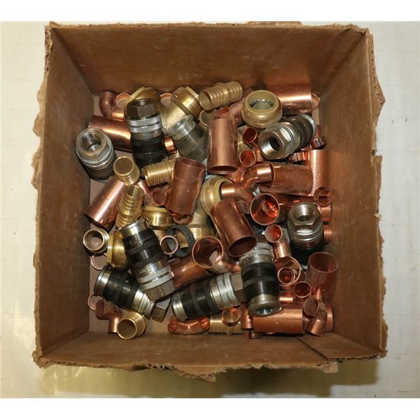 BOX OF ASSORTED PLUMBERS FITTINGS ETC