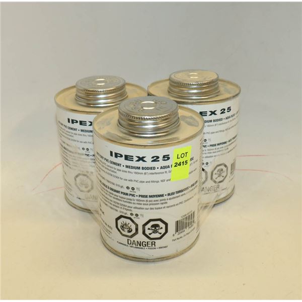 3 CANS OF IPEX 5 WET/DRY PRIMER FOR PVC AQUA BLUE