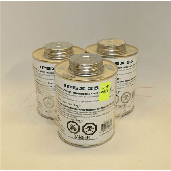 3 CANS OF IPEX 5 WET/DRY PRIMER FOR PVC AQUA BLUE