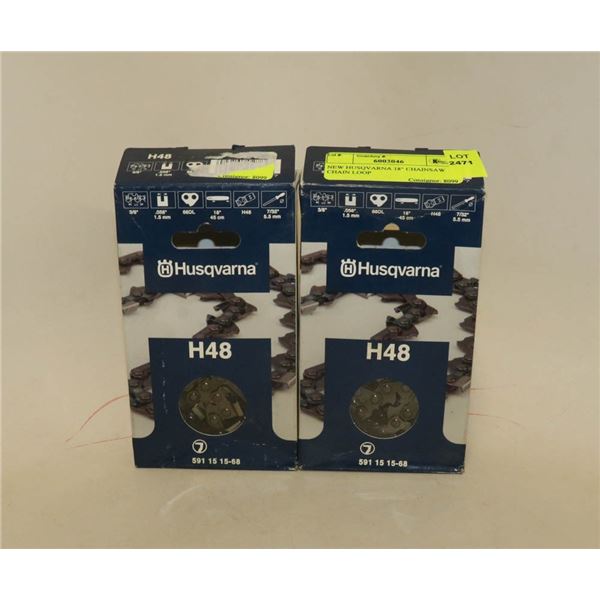 LOT OF 2 NEW HUSQVARNA 18" CHAINSAW CHAIN LOOP
