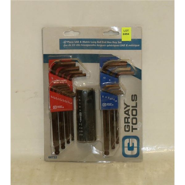 GRAY ROOLS 22 PC SAE & METRIC LONG BALL END HEX