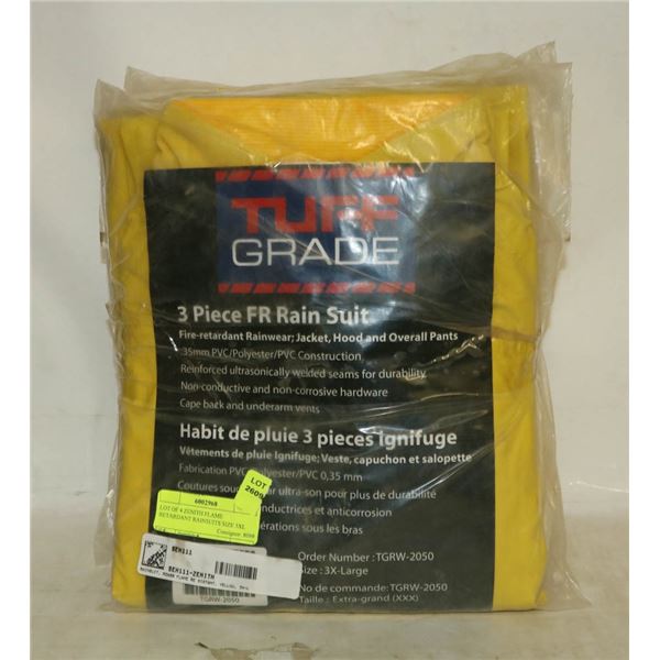 LOT OF 4 ZENITH FLAME RETARDANT RAINSUITS SIZE 3XL