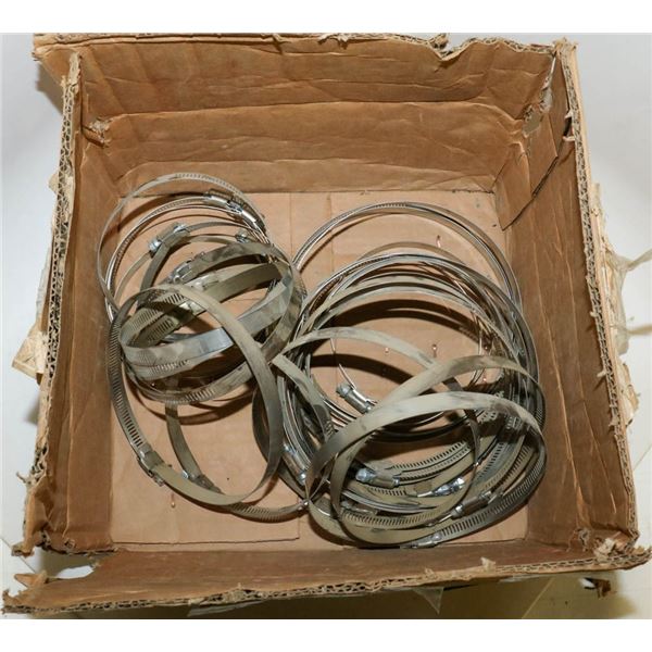 BOX OF ASSORTED HOSE GEAR CLAMPS