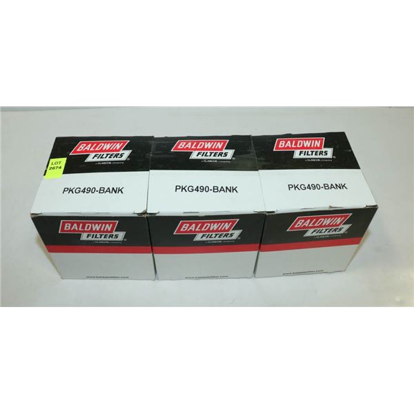 LOT OF THREE BALDWIN BANK FILTERS PKG490-BANK