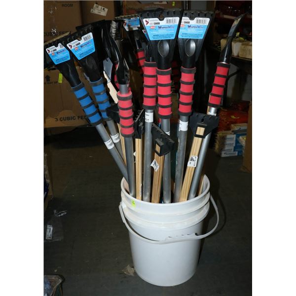 PAIL FILLED WITH SNOW REMOVAL BRUSHES