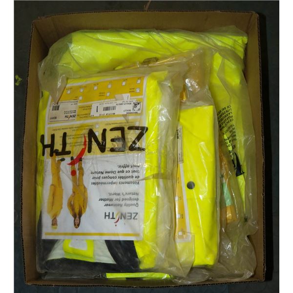 BOX OF ASSORTED SIZE & BRAND RAIN SUITS