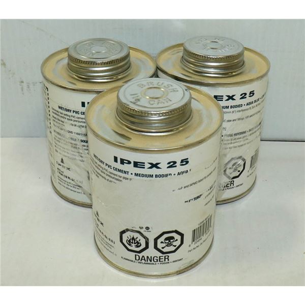 3 CANS OF IPEX 25 WET/DRY PVC CEMENT 473 ML EACH