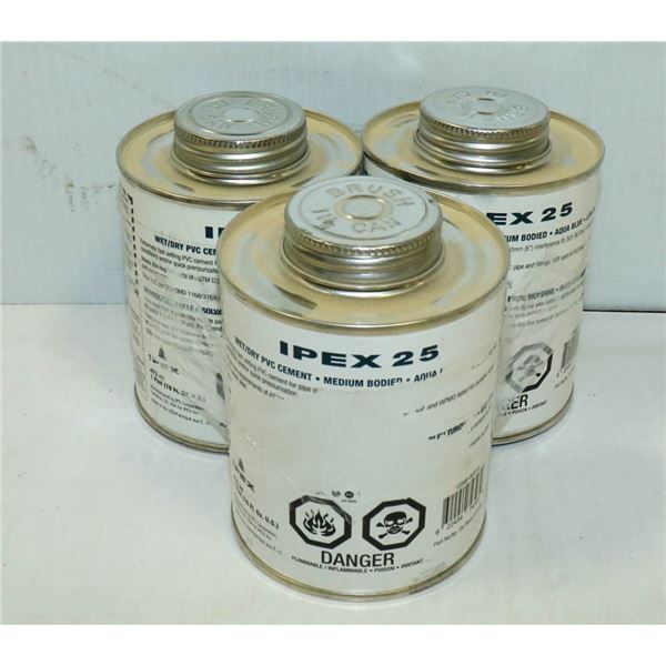 3 CANS OF IPEX 25 WET/DRY PVC CEMENT 473 ML EACH