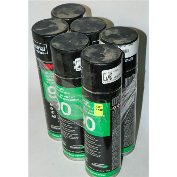 6 CANS OF 3M 90 HIGH STRENGTH SPRAY ADHESIVE