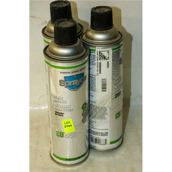 3 CANS OF SPRAYON GLASS CLEANER CD888 10OZ EACH