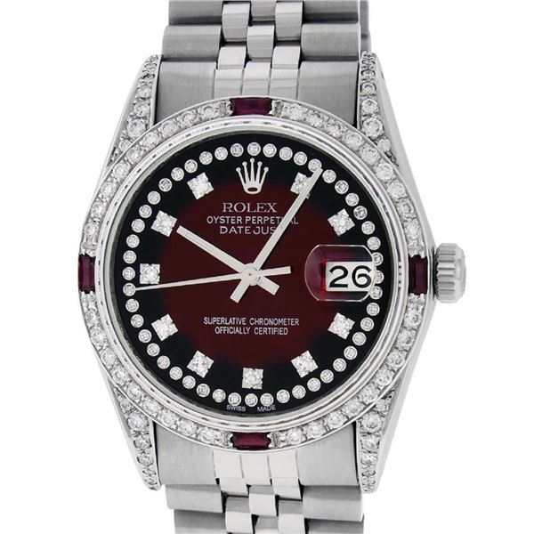 Rolex Mens SS MOP Diamond Lugs & Princess Cut Diamond Datejust Wristwatch 36MM
