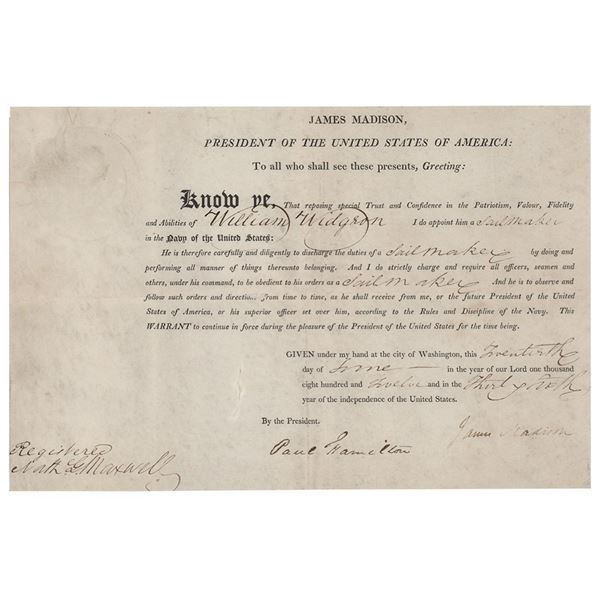 James Madison Document Signed as President