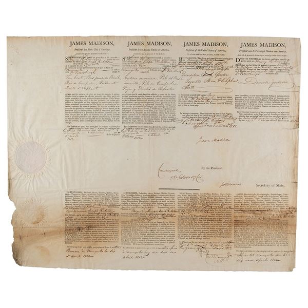James Madison and James Monroe Document Signed as President and Secretary of State
