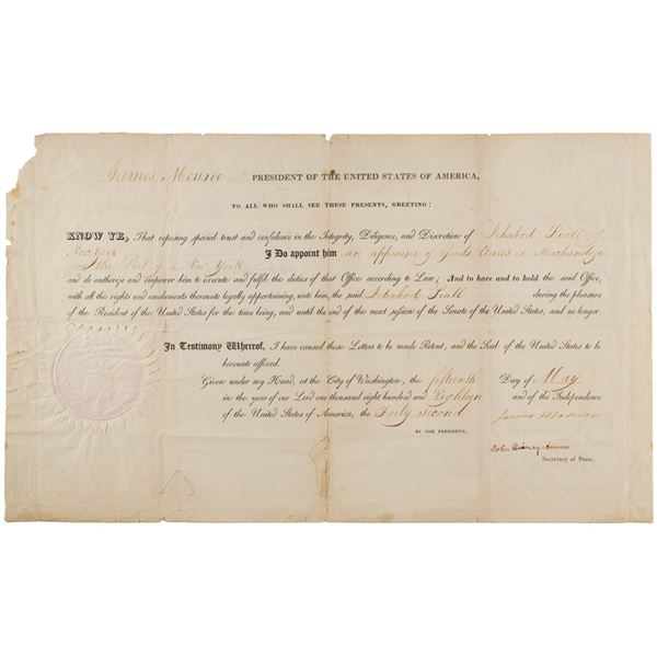 James Monroe and John Quincy Adams Document Signed as President and Secretary of State