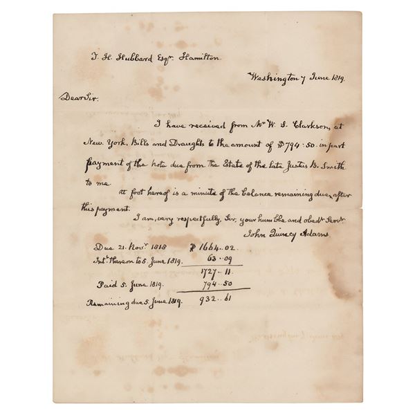 John Quincy Adams Autograph Letter Signed