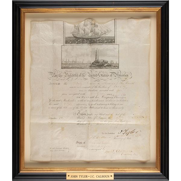 John Tyler and John C. Calhoun Document Signed as President and Secretary of State