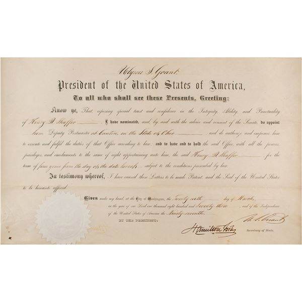 U. S. Grant Document Signed as President