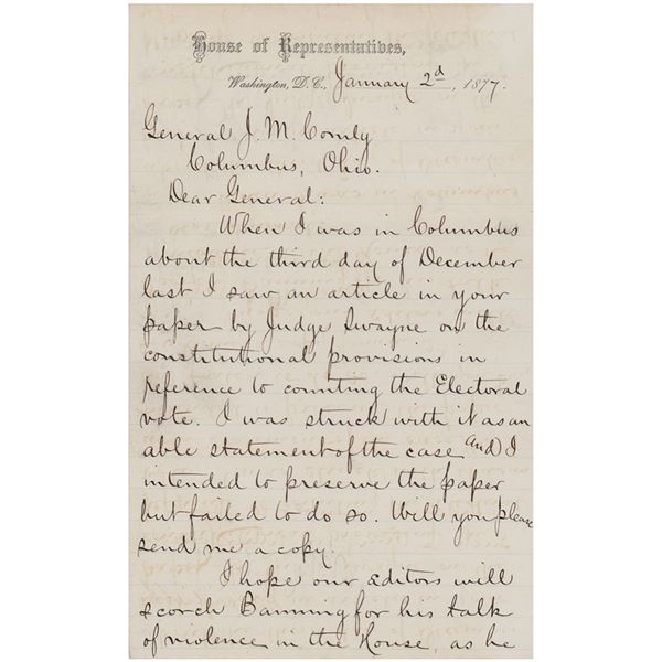 James A. Garfield Letter Signed