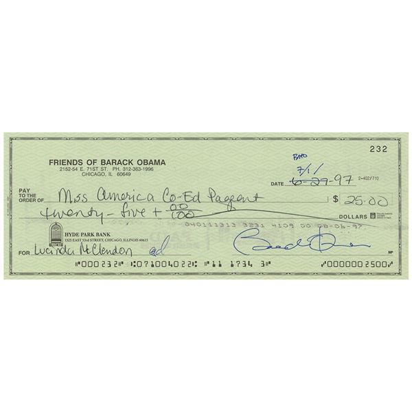 Barack Obama Signed Check