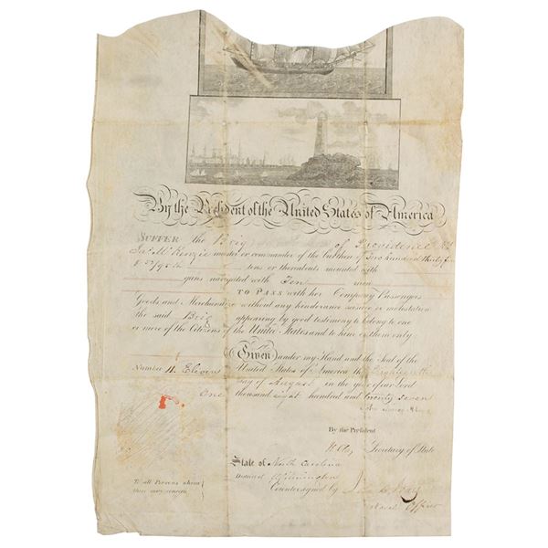 John Quincy Adams and Henry Clay Document Signed as President and Secretary of State