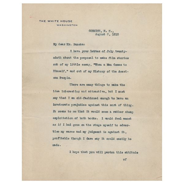Woodrow Wilson Typed Letter Signed as President