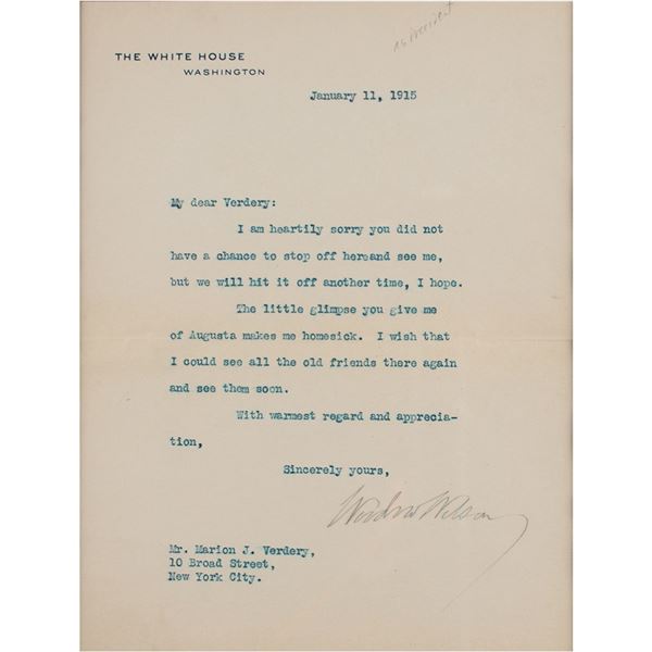 Woodrow Wilson Typed Letter Signed as President