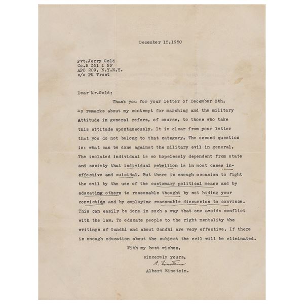 Albert Einstein Typed Letter Signed
