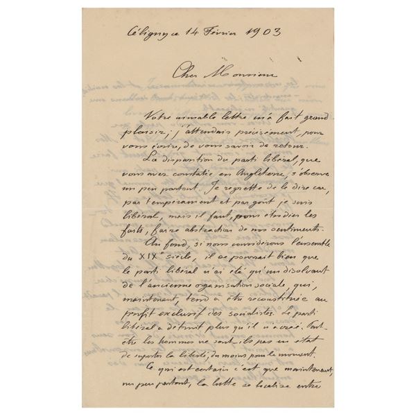 Vilfredo Pareto Autograph Letter Signed