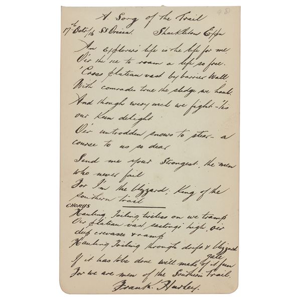 Frank Hurley Signed Handwritten Poem