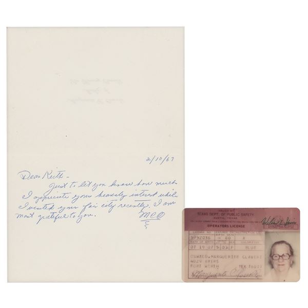 Marguerite Oswald Driver's License and Autograph Letter Signed