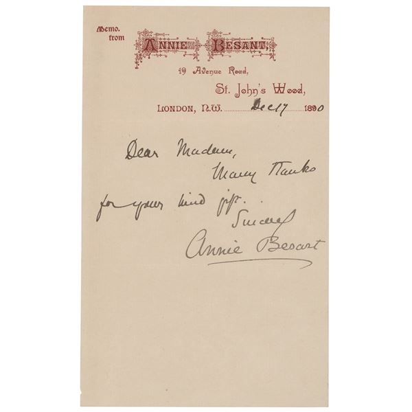 Annie Besant Autograph Letter Signed