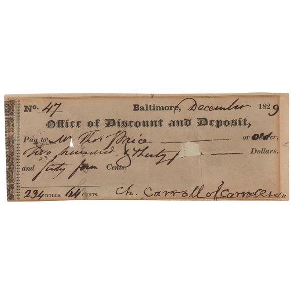 Charles Carroll of Carrollton Signed Check