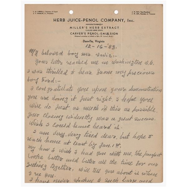 George Washington Carver Autograph Letter Signed