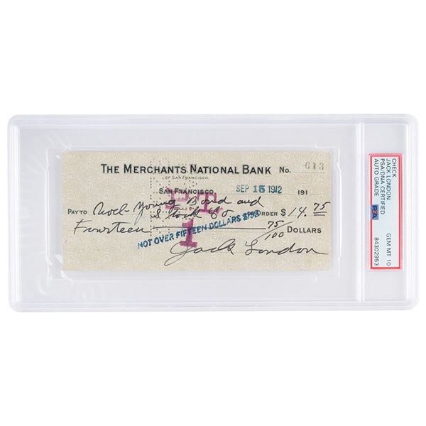 Jack London Signed Check