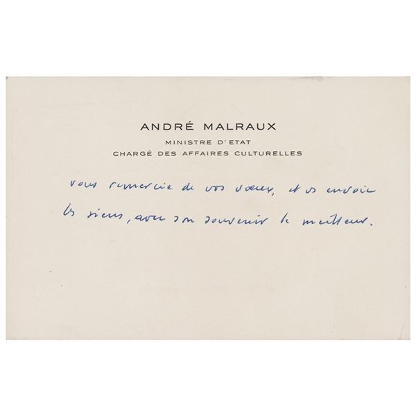 Andre Malraux Handwritten Note