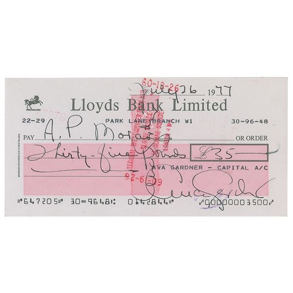 Ava Gardner Signed Check