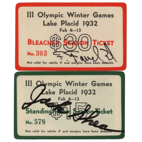 Lake Placid 1932 Winter Olympics (2) Signed Celluloid Tickets