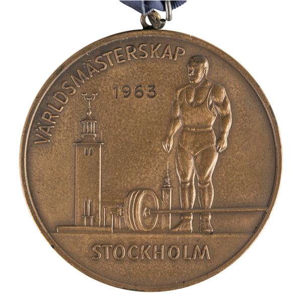 Leonid Zhabotinsky's Bronze Winner's Medal and Plaque from the Stockholm 1963 World Weightlifting Ch