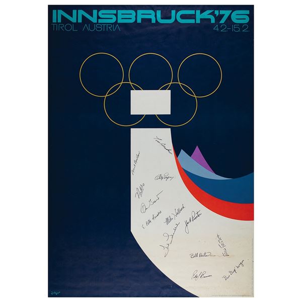 Innsbruck 1976 Winter Olympics Poster Signed by the USA Bobsled Team