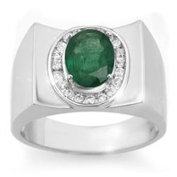 MEN'S 2.33ctw DIAMOND & EMERALD RING SOLID WHITE GOLD