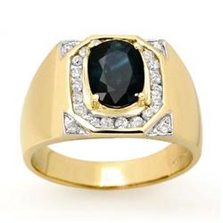 CERTIFIED 3.10ct DIAMOND & SAPPHIRE MEN'S RING 14K GOLD