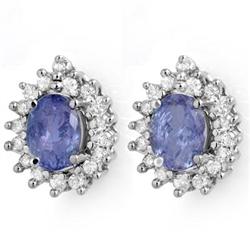 RARE 3.63ctw TANZANITE & DIAMOND STUD EARRINGS 14K GOLD