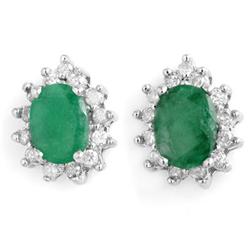 CERTIFIED 3.85ctw DIAMOND & EMERALD EARRINGS WHITE GOLD