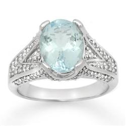 ACA CERTIFIED 3.95ct AQUAMARINE & DIAMOND RING 14K GOLD