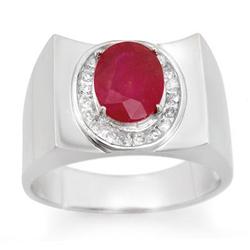 MEN'S 3.33ctw DIAMOND & RUBY IN RING SOLID WHITE GOLD