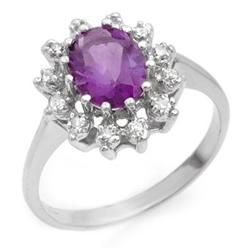 CERTIFIED 1.19 ctw AMETHYST & DIAMOND RING WHITE GOLD